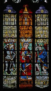 Window depicting St Michael, St James and St Christopher by French School