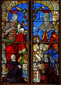 Window depicting donors with St John the Baptist; also St Anne teaching the Virgin Mary to read by French School