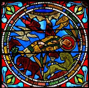 Window wXVII depicting St Stephens dead body is left to the animals
