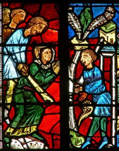 Window wXX depicting St Valery persecuted for not worshiping idols