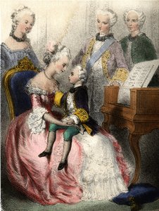 Wolfgang Amadeus Mozart (1756-1791) in the arms of the Austrian Empress Marie-Therese - in The illustrious children - historical tales by Madame Eugenie Foa