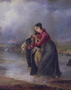 Woman carrying a wounded soldier during the Napoleonic wars by French School