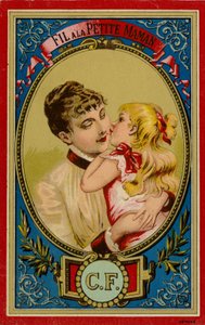 Woman cuddling child by French School