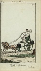 Woman in a Greek hairstyle driving a carriage at Longchamp by French School