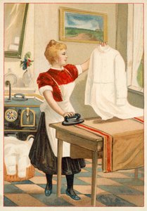 Woman ironing by French School