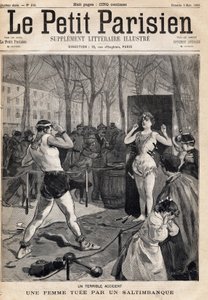 Woman killed by accident during a show of saltibank in the street, Place des Quinconces in Bordeaux. One of the newspaper Le petit Parisien on 5/03/1893 (engraving) by French School