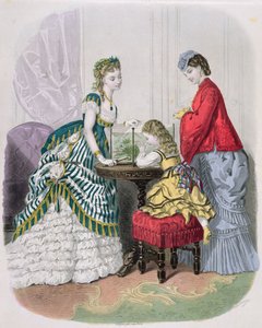 Women and a child looking at an aquarium, from La Mode Illustrée, c.1870