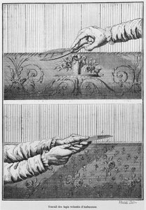 Working on velvet Aubusson tapestries by French School