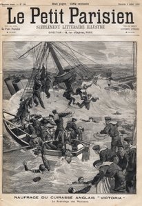 Wreck of the English armour Victoria following a collision on the coast of Syria and rescue the victims. One of the newspaper Le petit Parisien on 9/07/1893 (engraving) by French School