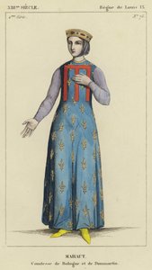 13th Century, Reign of Louis IX, Mahaut, Countess of Boulogne and Dammartin (colored engraving)