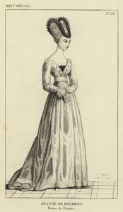 14th Century, Jeanne de Bourbon, Queen of France (engraving)