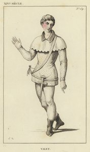 14th Century, Valet (coloured engraving) by French School