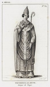 10th Century, Prudence the Younger, Bishop of Troyes (engraving) by French School