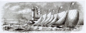 Yachts rounding the Joliette Lighthouse during the 1864 Regatta at Marseilles, from Le Monde Illustre, 17th September, 1864 by French School