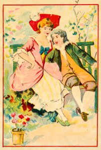 Young couple on a bench in a garden by French School