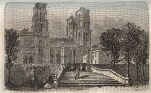 Cathedrale Notre-Dame de Laon (1150-1180), Aisne - engraving in 