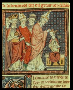 The Coronation of Louis I the Pious (778-840) Holy Roman Emperor by Pope Stephen IV at Reims in 816, from the Grandes Chroniques de France, 1375-79 by French School