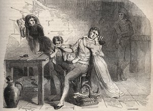 The Lyon mail post affair - Case of the Lyon mail: The farewell of Joseph Lesurques to his family: supposedly involved in the case of the Lyon mail in 1796 he was wrongly accused of having attacked the Lyon post trunk and was guillotined - Engraving in by French School