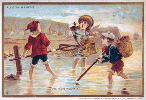Vintage Postcard Depicting Children on a Beach by French School