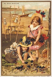 Vintage Postcard Depicting Children on a Beach