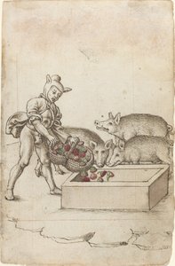 A Fool Feeding Flowers to Swine by French early 16th Century