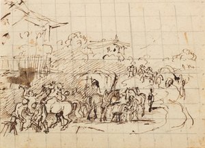 Horses in Front of a Blacksmith by Friedrich August Mathias Gauermann