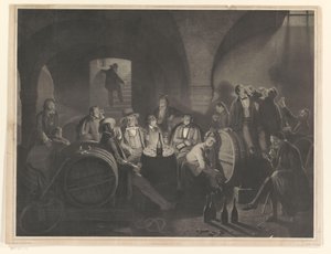 Group of Drinking Men in a Wine Cellar