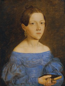 Bust of a Young Girl in a Blue Dress by Friedrich Wasmann