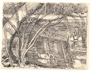 A Lake with Four Swans