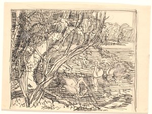 A Lake with Four Swans by Fritz Syberg