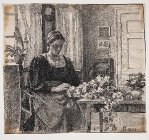 My Wife (Mrs. Anna Syberg) Making a Wreath