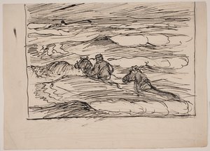 Søren Kanne Riding a Horse Through the Waves by Fritz Syberg