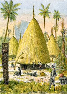 Canaque village in New Caledonia, c.1900-1910