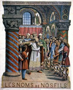Charlemagne and the school, c.1900 (illustration) by G. Dascher