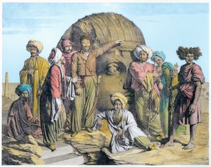 Archaeologist Bernardino Drovetti Measuring a Colossal Head in the Egyptian Desert by G Engelmann