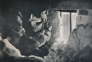Clearing Drift from Window of Hut at Cape Adare by G. Murray Levick