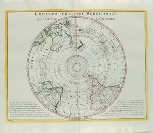 Southern Hemisphere of the Earth cut at the equator, engraving by G. Zuliani taken from Tome I of the Newest Atlas published in Venice in 1779 by Antonio Zatta