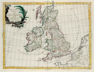 The British Isles in which are found Albion or Greater Britain and Ivernia or Lesser Britain, engraving by G. Zuliani taken from Tome I of the Newest Atlas published in Venice in 1785 by Antonio Zatta by G. Zuliani