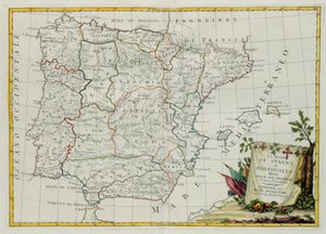 The Kingdoms of Spain and Portugal divided into their provinces, engraving by G. Zuliani taken from Tome I of the Newest Atlas published in Venice in 1775 by Antonio Zatta
