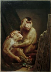 Monkeys Viewing Paintings by Gabriel Cornelius Ritter von Max