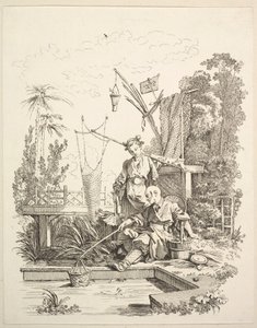 A Chinese Man and Woman Fishing by a Fishpond, 18th century
