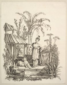 A Seated Chinese Man and a Woman Carrying a Fish, ca. 1742 by Gabriel Huquier