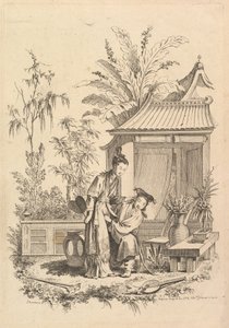 Chinoiserie scene with figures in a landscape, 18th century