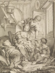 Young Woman Feeding her Infant, from Premier Livre de Sujets et Pastorales by Gabriel Huquier