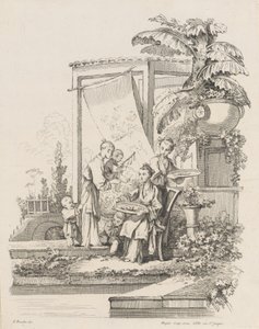 Seated Woman with Children and Servants by Gabriel Huquier