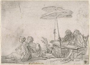Draftsmen Outdoors by Gabriel Jacques de Saint Aubin