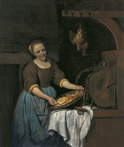 Kitchen Maid Preparing Fish by Gabriel Metsu
