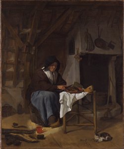 Old Woman at Her Meal in an Interior by Gabriel Metsu