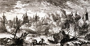 Naval battle - engraving