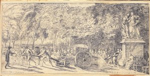 Figures pulling a barrel on a trolley in the Tuileries Gardens, 1760 by Gabriel de Saint Aubin